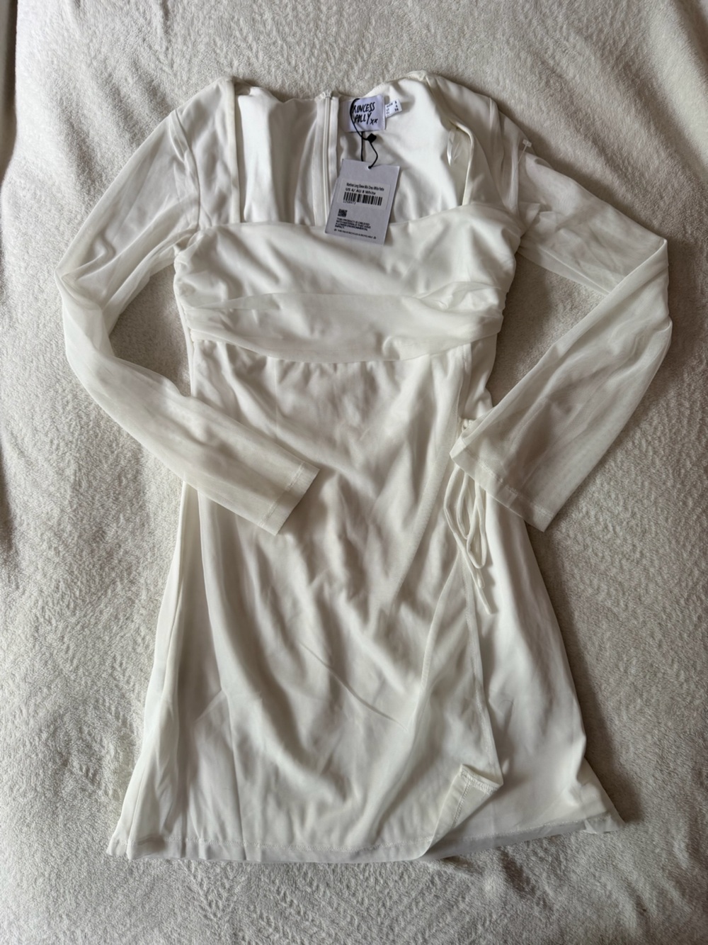 Princess Polly Martinez Long Sleeve White Mesh Overlay Mini Dress - US 4 - Picture 4 of 6